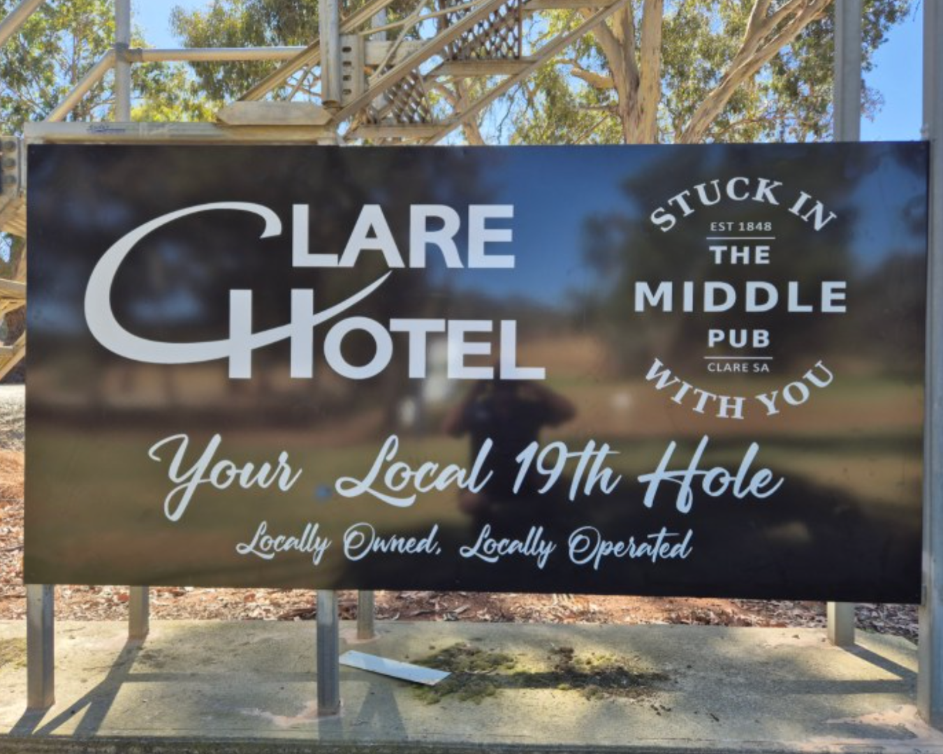 Photo of new signage for the Clare Hotel